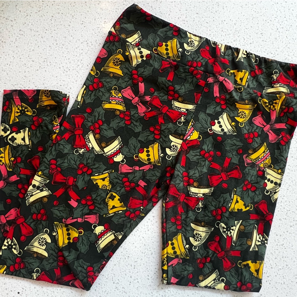 LuLaRoe Kids Leggings with Festive Bells and Bows